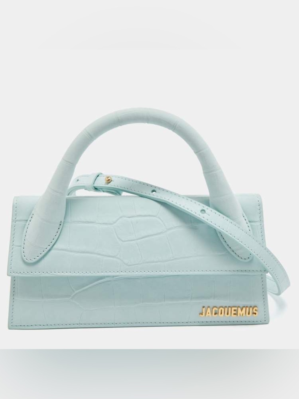 Jacquemus Light Blue Croc Embossed Nubuck Leather Long Le Chiquito TopHandle Bag